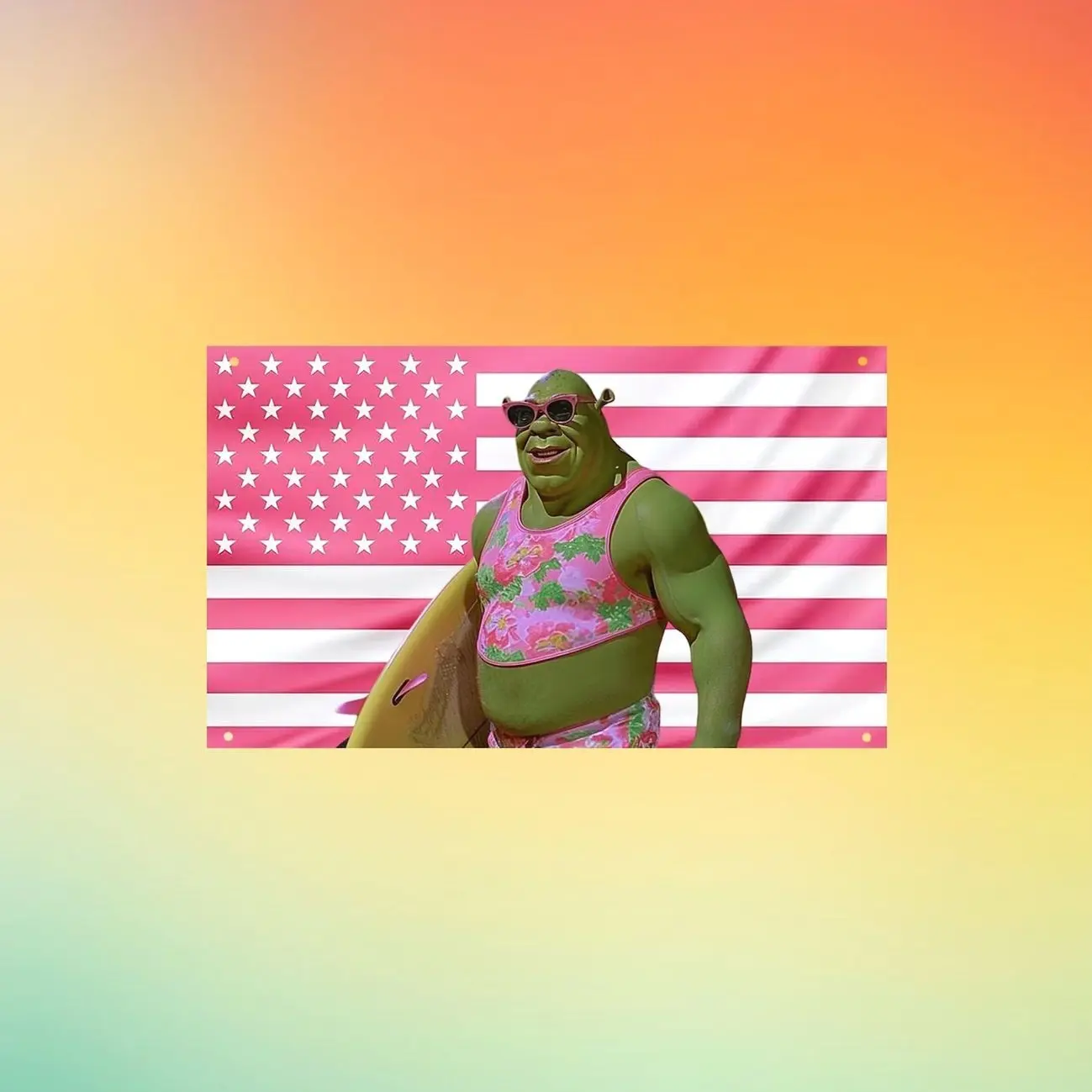 Cute Shrek Pink USA Flag – Shrexy Meme Wall Tapestry & Room Banner – Funny Ogre Bedroom Decor