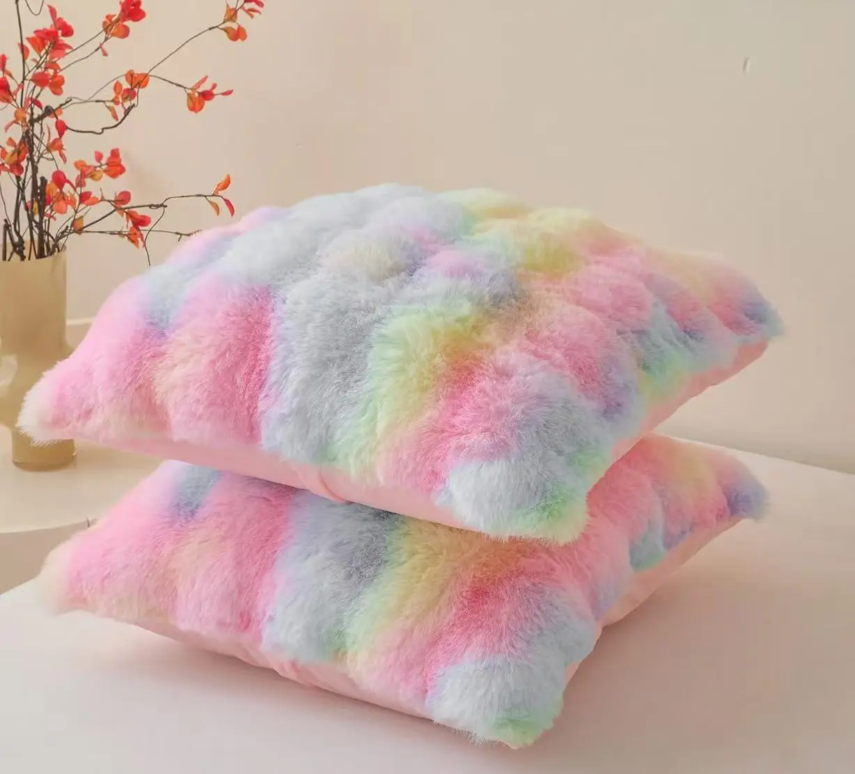 H&D Soft Furry Cushion - Polyester Fiber Plush Decorative Pillow with Cover Options, Stain & Fade Resistant, 18"x18" & 20"x20" for Couch, Room Decor