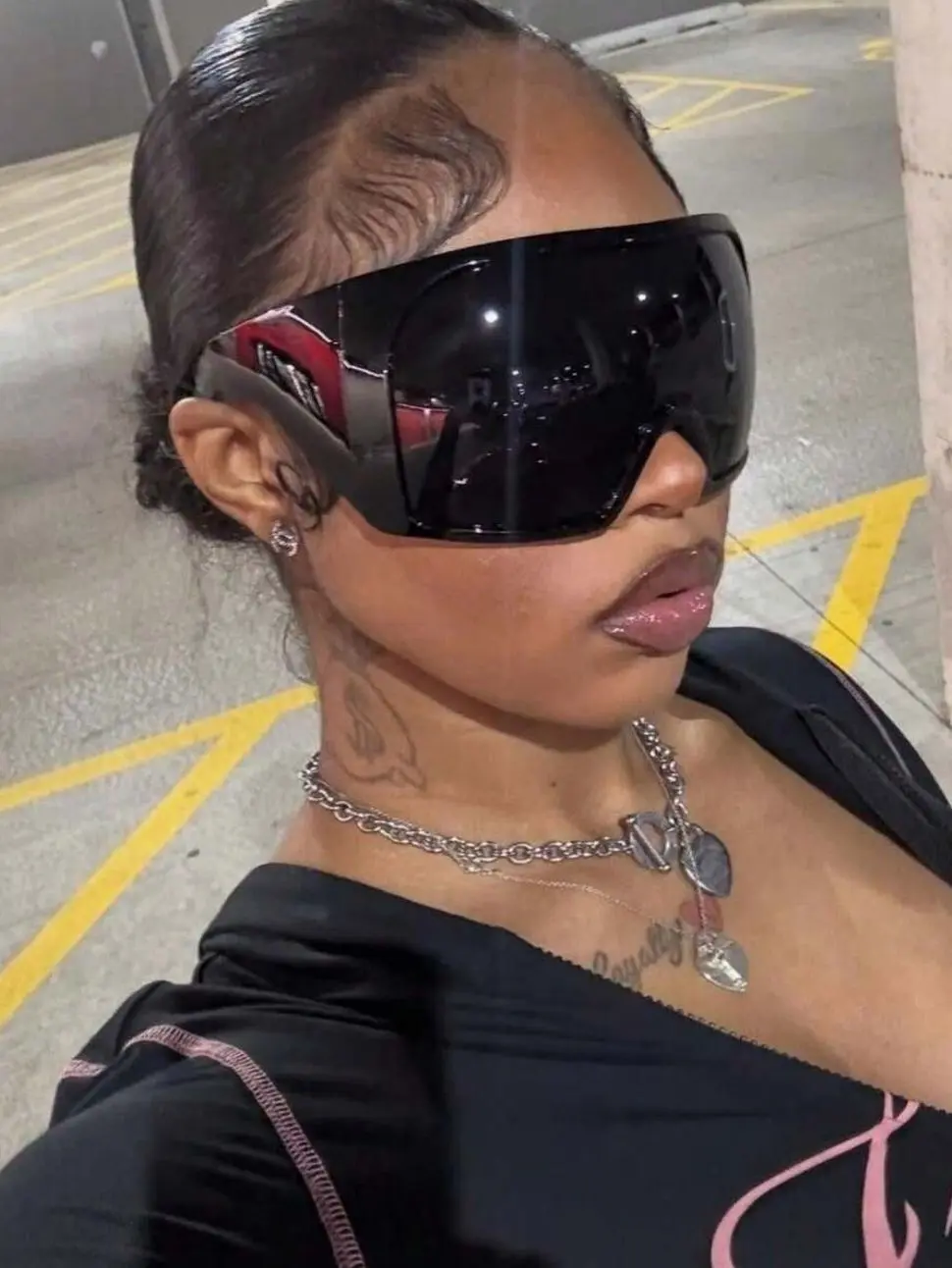 1 Pair Oversized Futuristic Cyberpunk Style Fashion Glasses, Women's Stylish Glasses, Cool European & American College Vibe, Essential For Back To School, Wraparound Frame