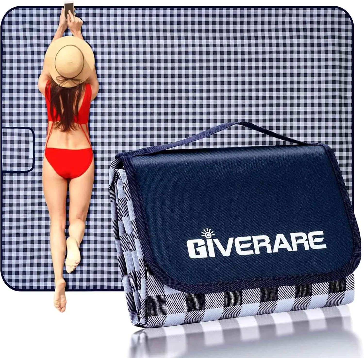 Picnic Beach Blanket Extra Large, XL Sandproof Waterproof Outdoor Camping Blankets 80X60In, Sand Free Oversized Mat, Quick Drying Portable Mats for Travel, Hiking, Music Festival, Lawn-Dark Blue GIVERARE