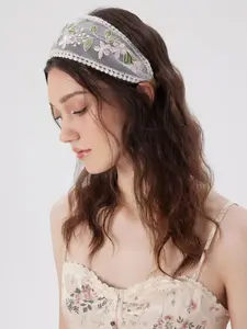 Women's Plaid Lace Flower Hairband, Butterfly Knot Hair Accessory, Sweet Cute Bohemian Style Fashion Headwear, Knotted Headband