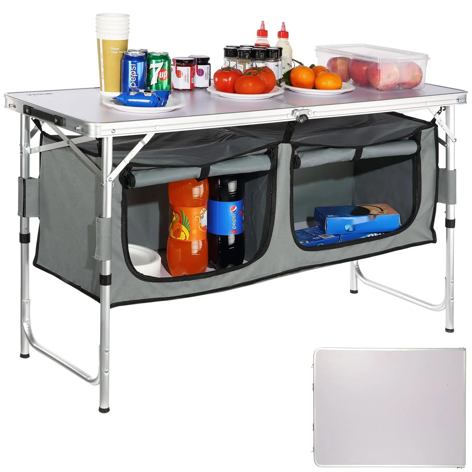 Camping Kitchen Table With Quick Set-Up Folding Design, Portable Camping Table With 3 Adjustable Heights, Durable MDF Top, Ideal For Outdoor Picnics, BBQs, Camping, RV Travel, Tailgating And Beach Trips