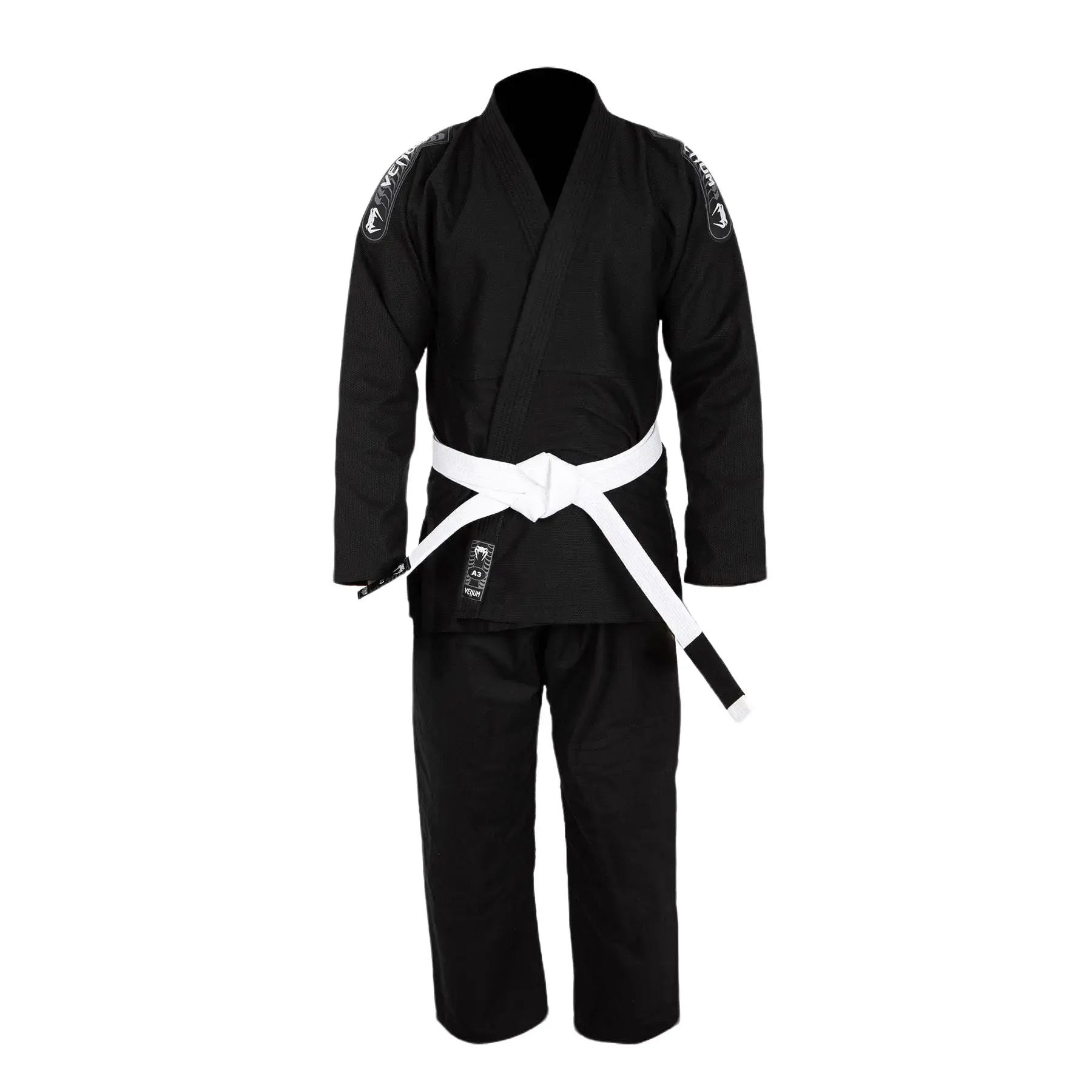 Venum First BJJ GI - Black Cotton-Poly Light Pearl Weave Preshrunk Anti-Shrink Professional Grappling Training Martial Arts Clothing with Reinforced Seams & Ripstop Pants