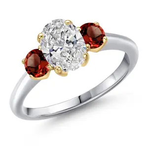 1.74cttw 10K White Gold IGI Certified Lab Grown Diamond and Red Garnet 3-Stone Engagement Ring For Women | Center 1.00 Ct Diamond | D-E Color | VS1-VS2 Clarity