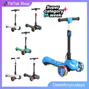 【Dealsforyou】Electric Scooter for Kids Ages 3-8, 3 Wheels Electric Scooter, Electric Kick Scooter with 2 Speeds, Long Battery Life, Flashing LED Wheels, Adjustable Height, B2 with Bluetooth Music for Boys/Girls Summervibes