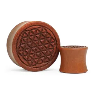 Flower of Life Engraved Wood Plugs