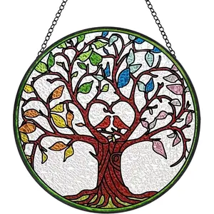 Stained Glass  6.5" Tree of Life Suncatcher for Window Handcrafted Glass Panel Window Decor
