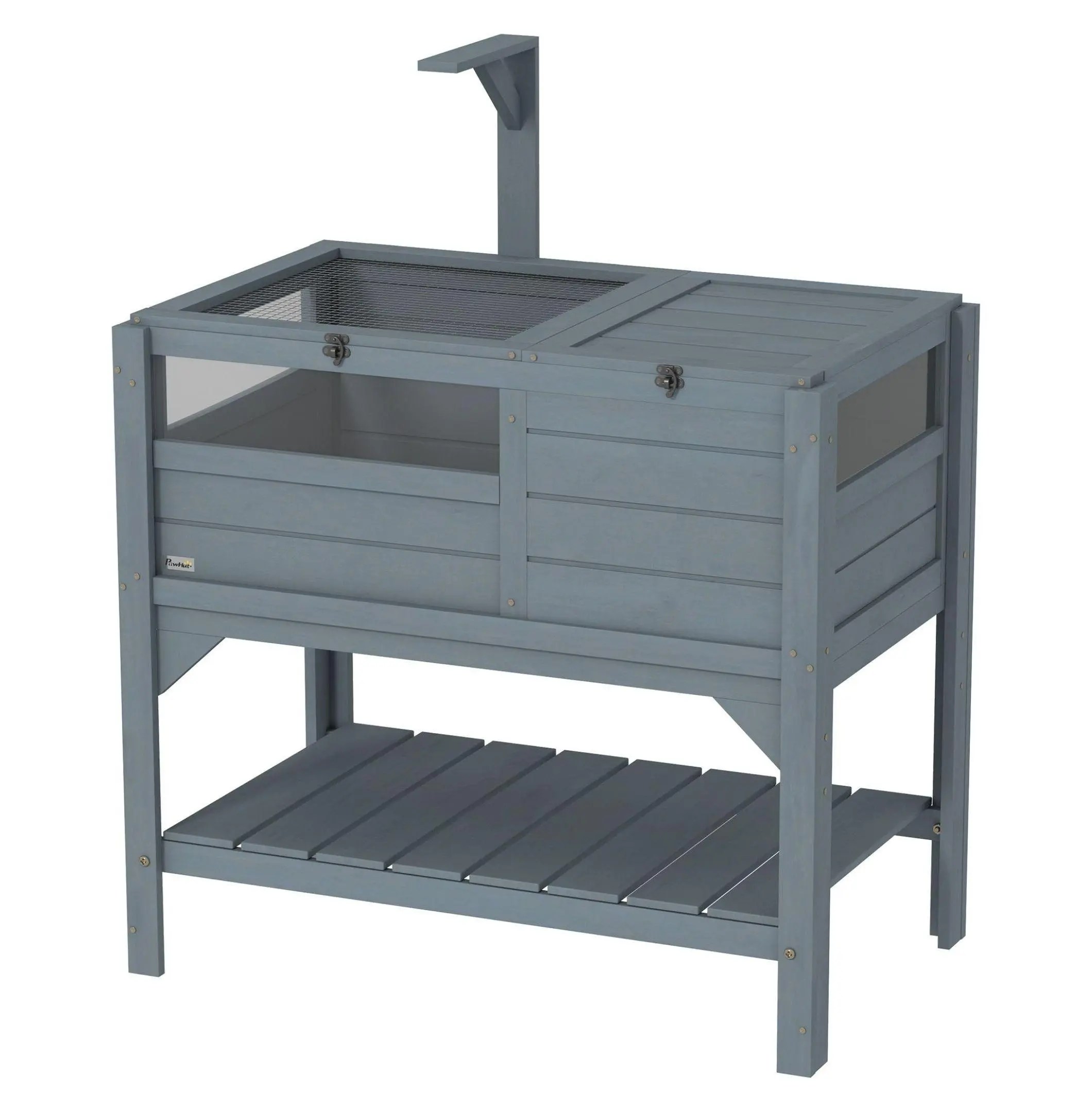 Tortoise Habitat with Shelf Storage - Indoor Reptile Enclosure - Gray Tortoise Cage with Weather Protection & Basking Area