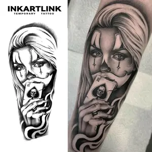 INKARTLINK Tattoo Tech, 2 Sheets Semi-Permanent Temporary Tattoos ,Joker Women Design 1,Adult Art Design,Lasts 1-2 Weeks, Waterproof, Realistic Look, No Adhesive, No Reflection,For Man And Woman,Ideal for Swimming, Party