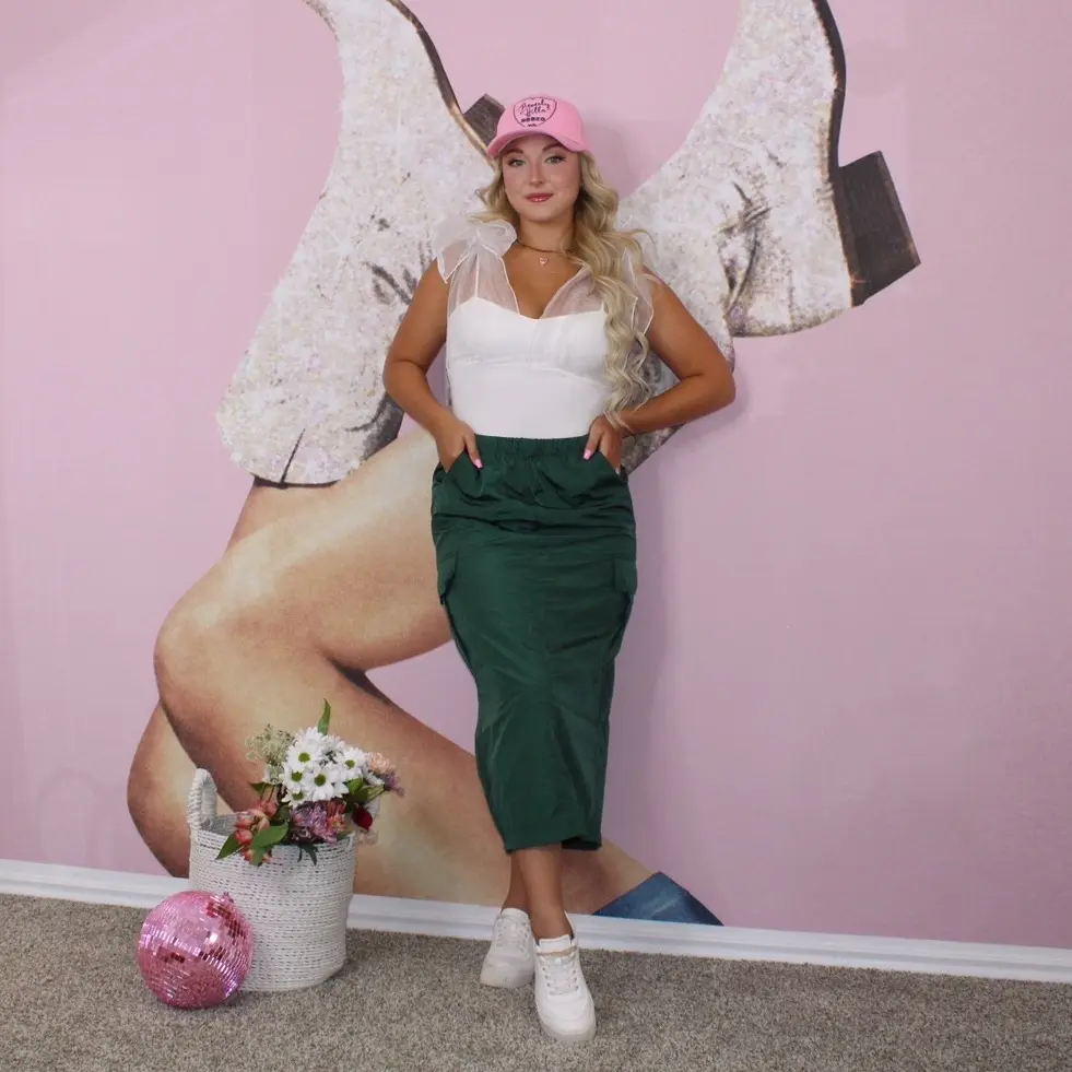 Trendy Chic Parachute Skirt, Hunter Green