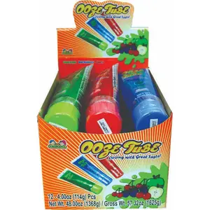 Ooze Tube 12 ct. - Sweet Gel Candy with Strawberry, Green Apple, Blue Raspberry Flavors - 12 Count Pack Bonbon Artificial