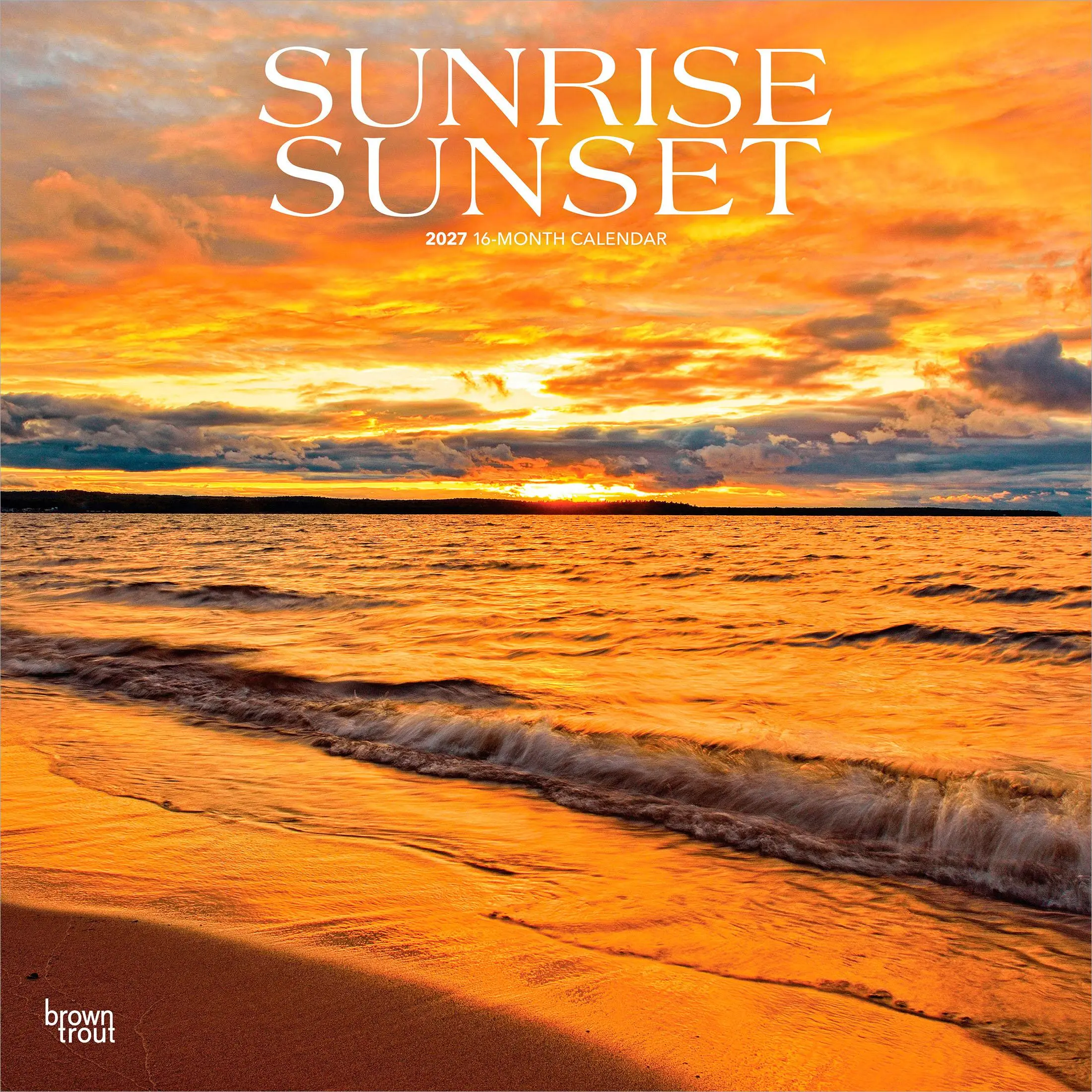 Sunrise Sunset | 2027 12 x 24 Inch (Hanging) Monthly Square Wall Calendar | Plastic-Free | BrownTrout | Nature Photography Science