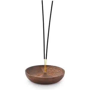 Wooden Round Incense Bowl, Incense Plate Holder, Ash Catcher for Home Décor, Home,Office,Club, Aromatherapy (5" x 5" x 1")
