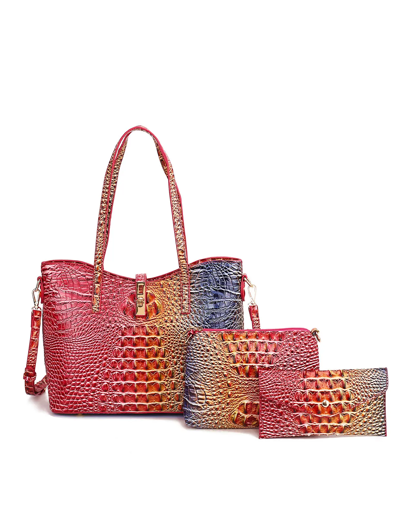 3-Piece Crocodile Print Handbag Set for Women, Vintage Top Handle Crossbody Bag with Clutch & Coin Purse, Spacious and Secure for Everyday Use
