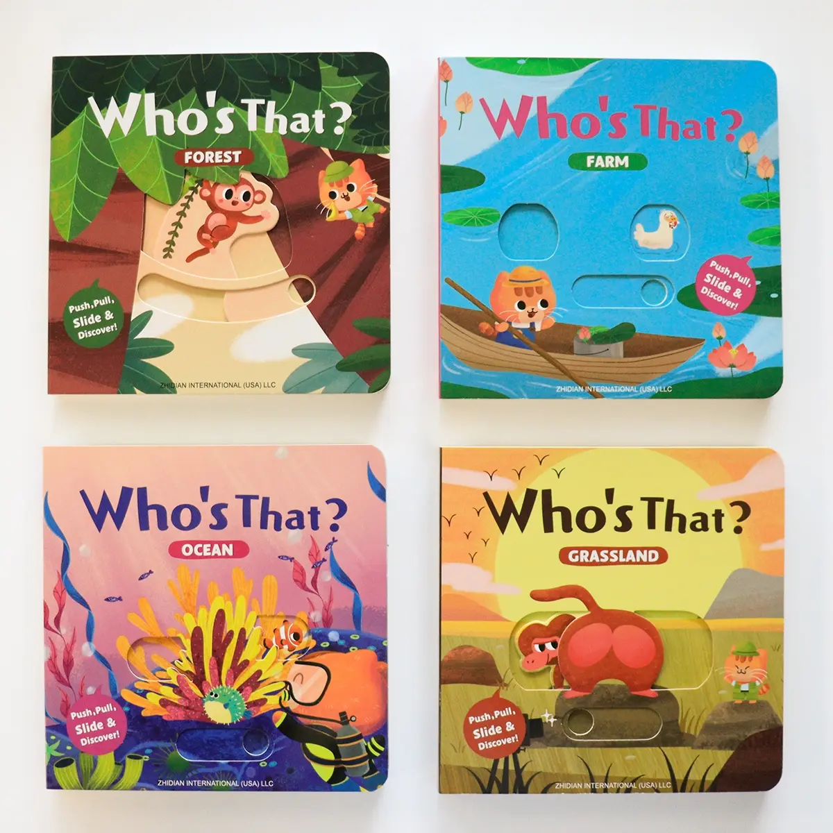 Push Pull Interactive Story Board, Multi Theme Sliding Discovery Pages, Thick Rounded Board Pages, Early Reading Activity for Toddlers