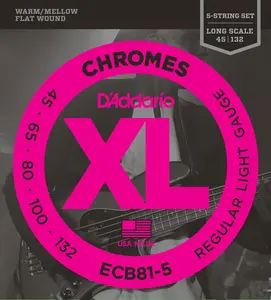 D'Addario ECB81-5 5-String Bass Guitar Strings, Light, 45-132, Long Scale