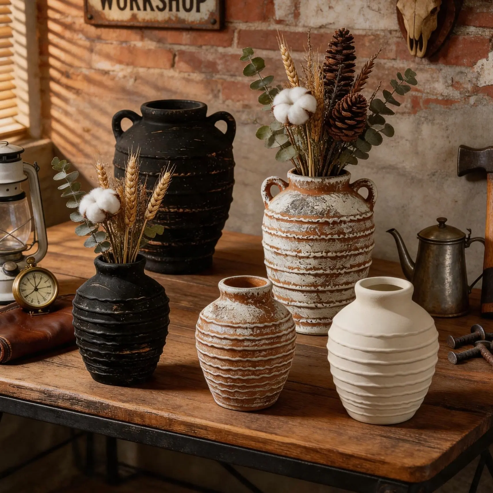 Vintage French Country Farmhouse Style Ceramic Vase, Flower Vase, Creative Decorative Bottle, 1pc, Perfect for Home Decoration, Rustic Aesthetic