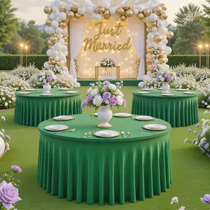 4 Pack Round Spandex Tablecloth for 60 in, WrinkleFree 5FT Round Table cloths Cover with Skirt for Wedding Birthday Party Decor