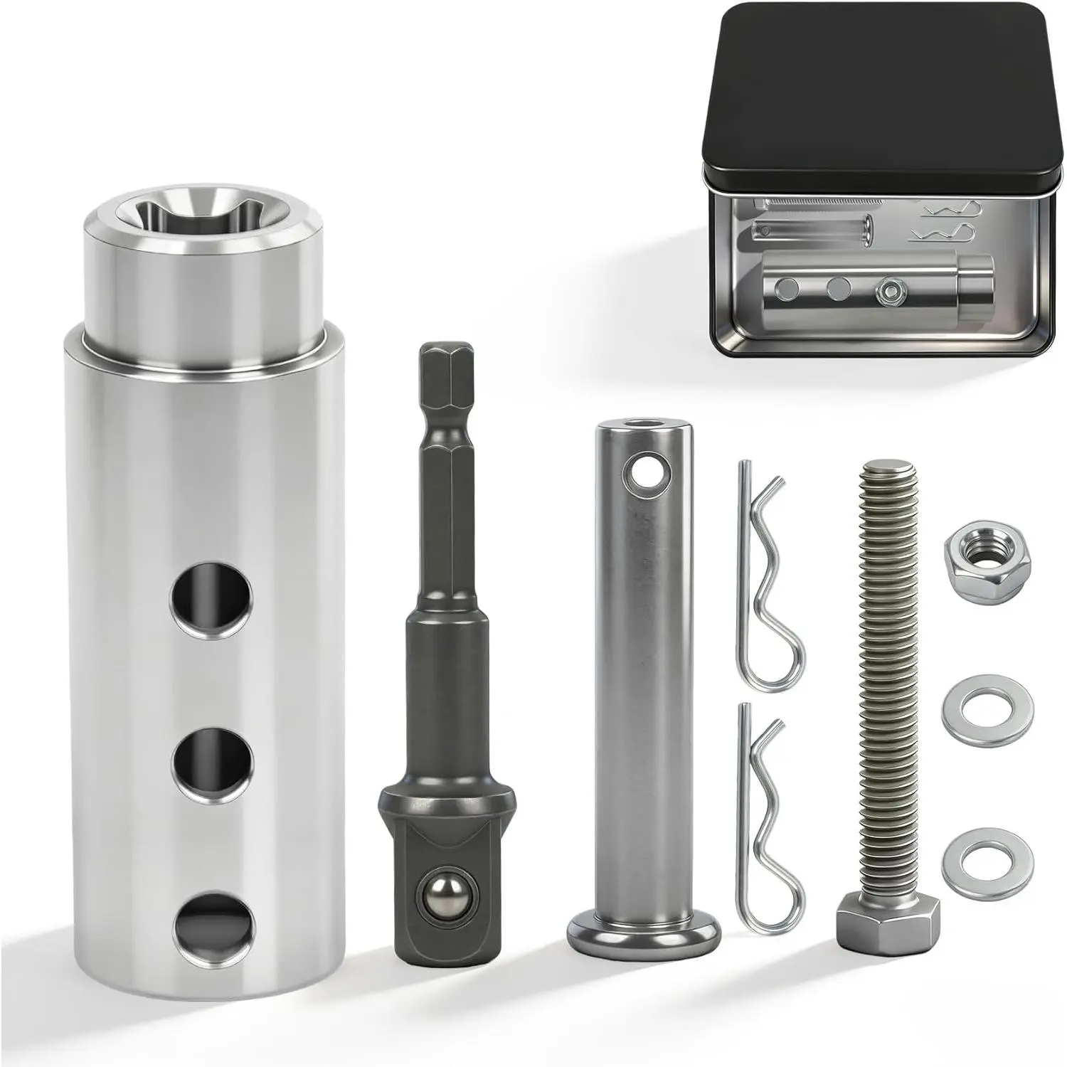 Trailer Jack Drill Adapter, Upgraded Stainless Steel Cordless Drill Adapter Fits 1 inch Jack Drive Shafts, Socket Bit Kit Included