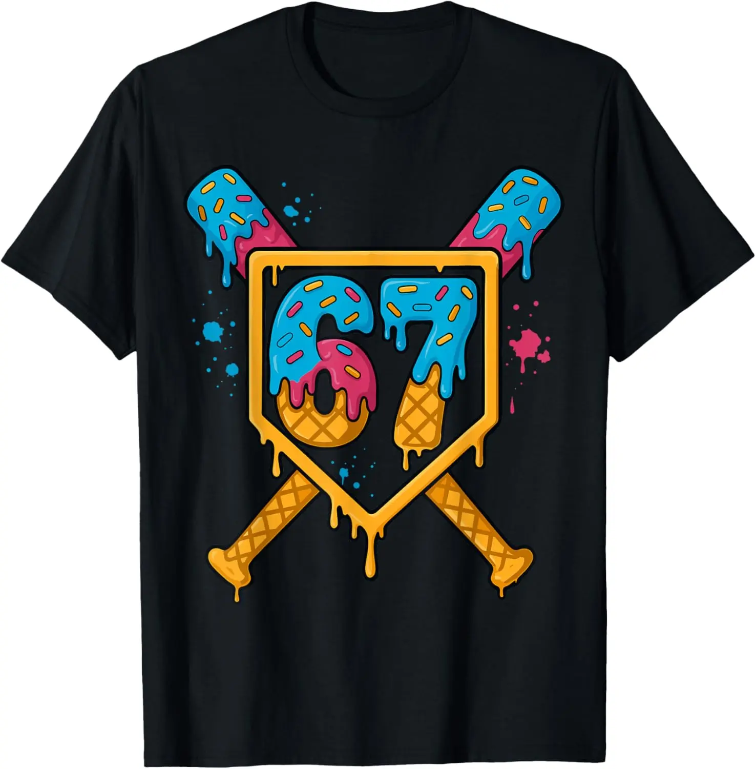 100%cotton 67 Baseball Ice Cream Drip Six Seven Genz Alpha Slang T-Shirt