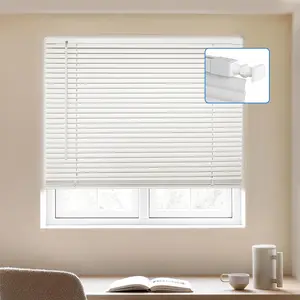 No-Drill Cordless Horizontal Mini Blinds – 29" W x 64" H Tool-Free Inside Mount Window Blinds with 1" Vinyl Slats, Light Filtering & Privacy, Child & Pet Safe, White