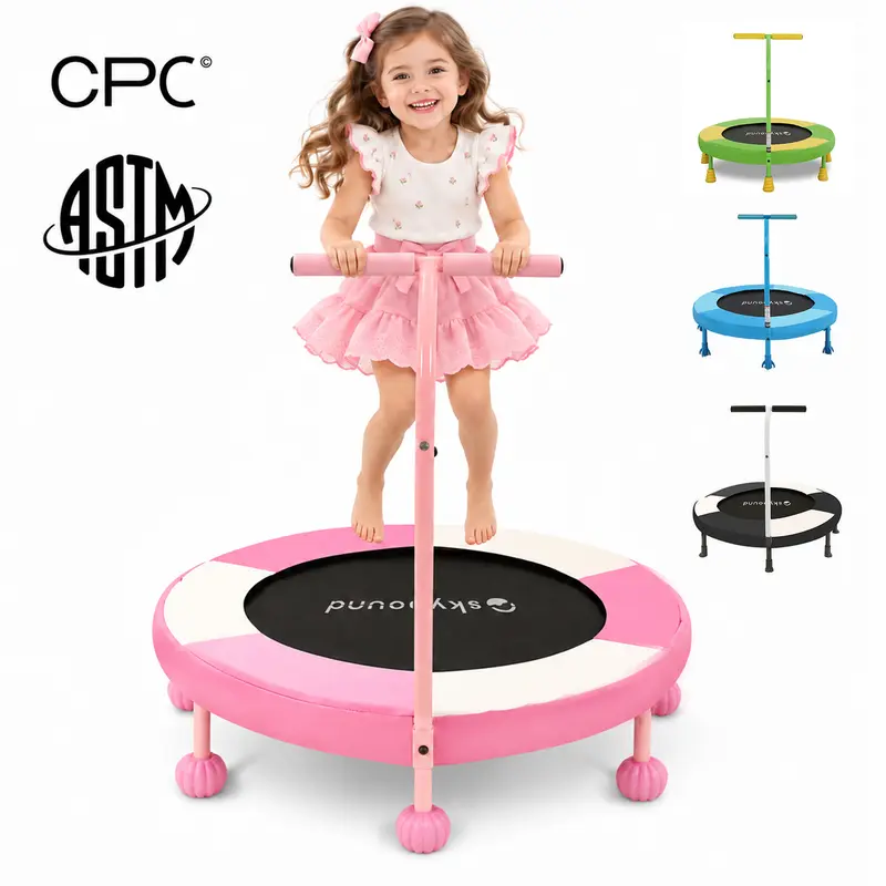SkyBound 36-inch indoor and outdoor baby trampoline - Suitable for children over 3 years old, featuring an upgraded 2.0mm steel frame, with adjustable handles, balance support and spiral springs - Children's leisure toy, birthday gift, backyard trampoline