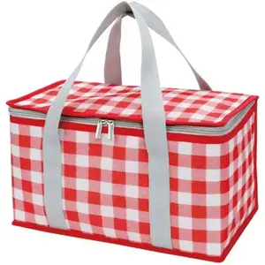 Insulated Bag Picnic Basket Bags Beach Bag Foldable Cooler Bag Reusable with Zippered top-for Warm or Cold Picnic Accessories, Outdoor(13.8x7.9x7.9 in)