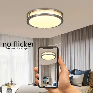 Dimmable LED Ceiling Light 2700K–6000K Color Temperature Adjustable 36W Double Ring Design Brushed Nickel Appearance Modern And Simple Semi-Flush Installation Suitable For Kitchen Living Room Bedroom Hard-Line Lighting Energy-Saving And Soft Best Sellers