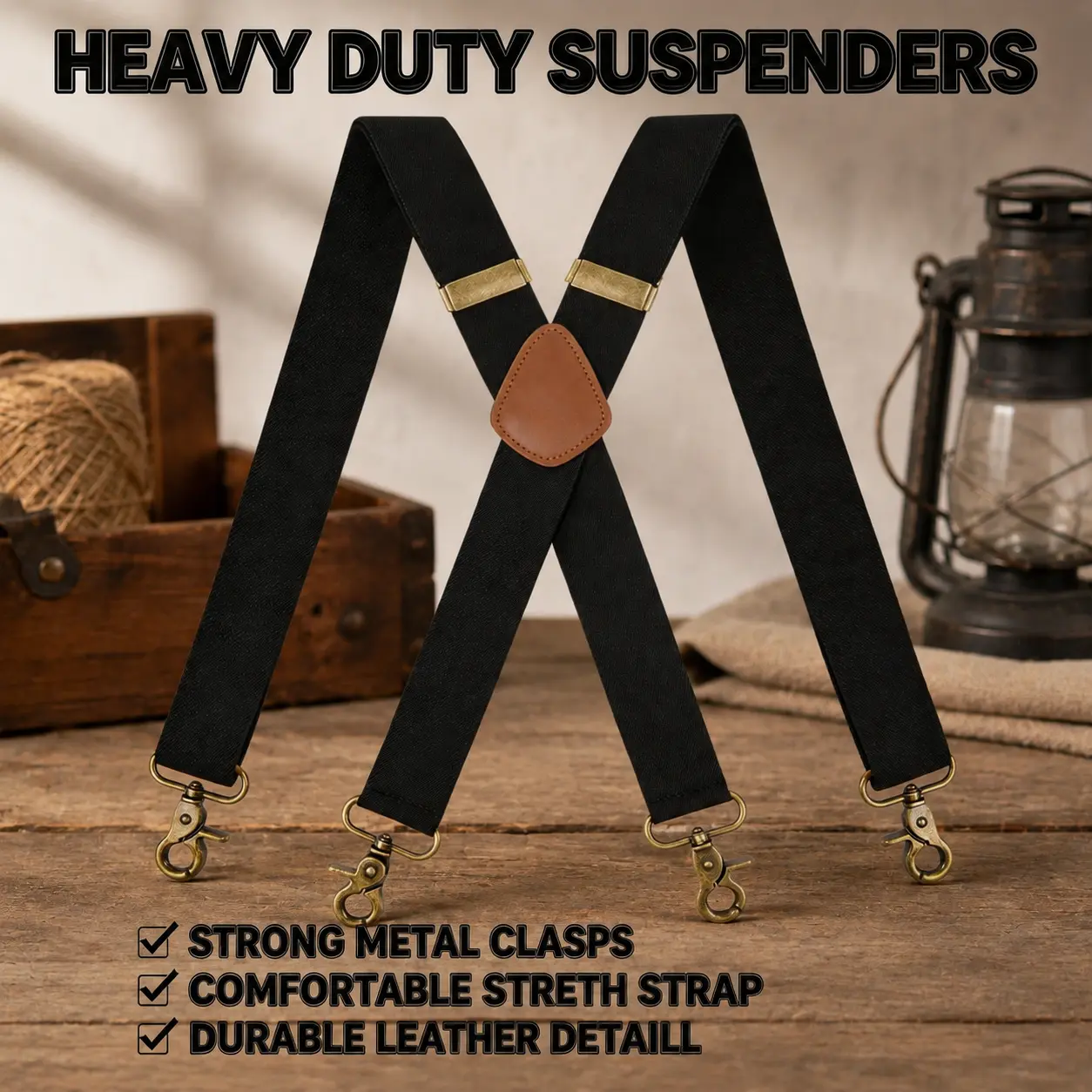 Classic X-Back Suspenders for Men & Women, Heavy Duty 1.4" Elastic Straps, Adjustable for Work, Wedding, and Party Attire