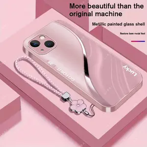 Suitable for [iPhone 15]Brand new high-end phone case, comes with a four-leaf clover lanyard, simple and stylish, drop-resistant and fingerprint-proof YM99