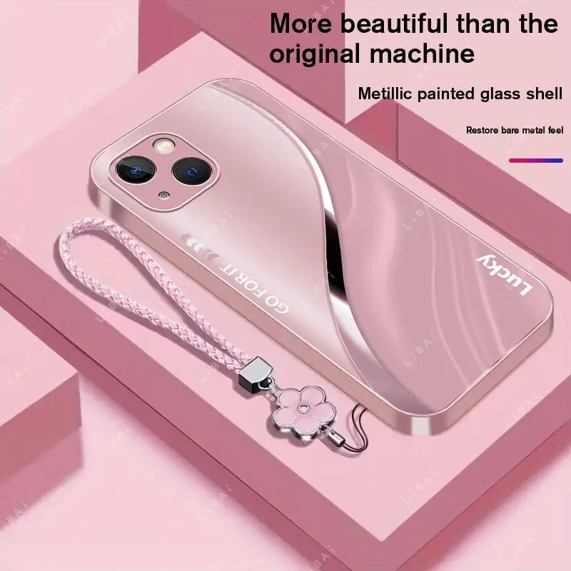 Suitable for [iPhone 15]Brand new high-end phone case, comes with a four-leaf clover lanyard, simple and stylish, drop-resistant and fingerprint-proof YM99