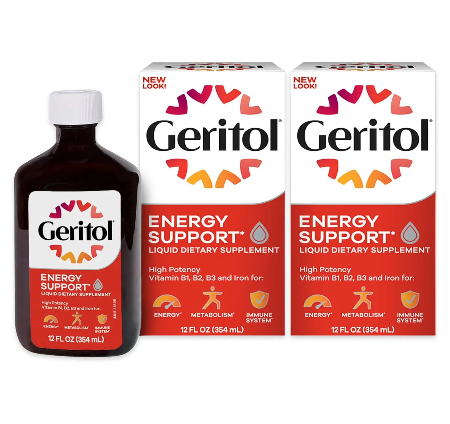 Geritol Liquid Vitamin and Iron Supplement, Energy Support Vitamins, Contains High Potency B-Vitamins and Iron, Easy to Swallow, No Artificial Sweeteners, Non-GMO, 12 Oz (Pack of 2)