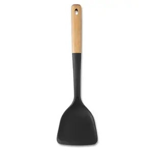 Beechwood Silicone Turner with Beechwood Handle - Black, Safe for Cooking with Nonstick Cookware, Features Heat Resistant Up to 450°F Kitchen Utensils