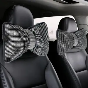 Rhinestone Decor Car Headrest Pillow, Fashion Car Neck Pillow, Comfortable Car Interior Accessories for Women