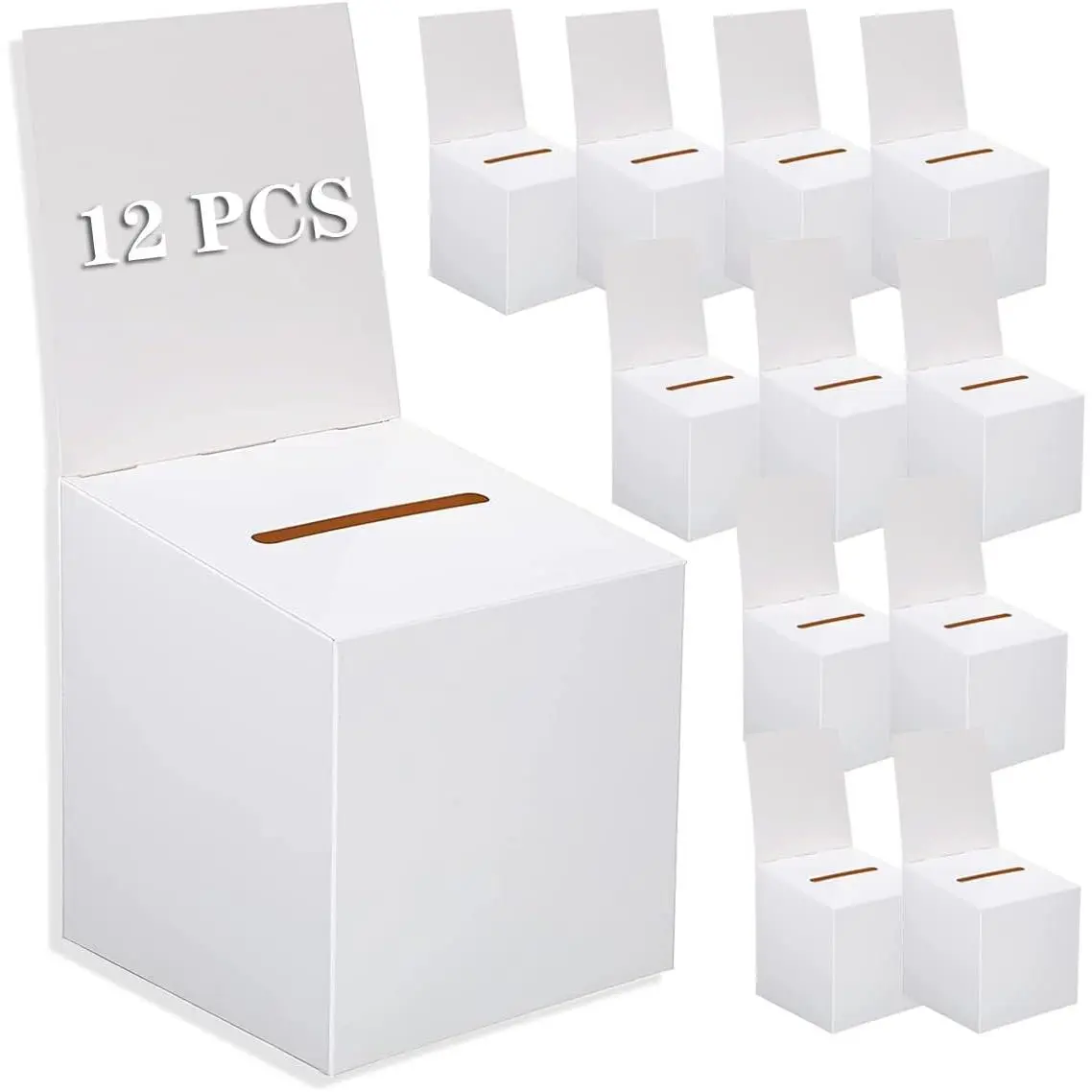12 count Ballot Box Raffle Box Donation Box for Fundraising,6 x 6 x 6 Inch Cardboard Ticket Box with Slot and Removable Header Charity Box for Collecting Business Card Voting Contest Suggestion(White)