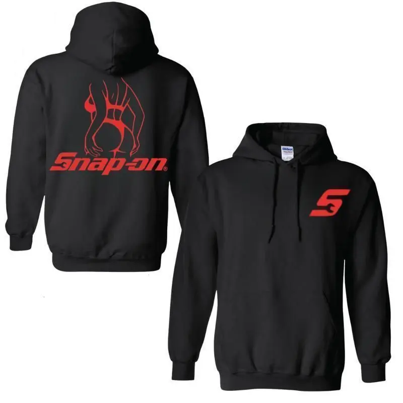 Snap-On Tools Hoodie – Red Logo & Sassy Figure Graphic Sweatshirt, Durable Cotton Workwear for Men & Women, USA-Made Mechanic Apparel
