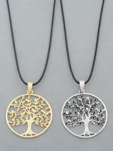 1pc Gold & Silver Fashionable Tree Of Life Large Pendant Wax Rope Charm Necklace Jewelry Suitable For Women's Daily Wear