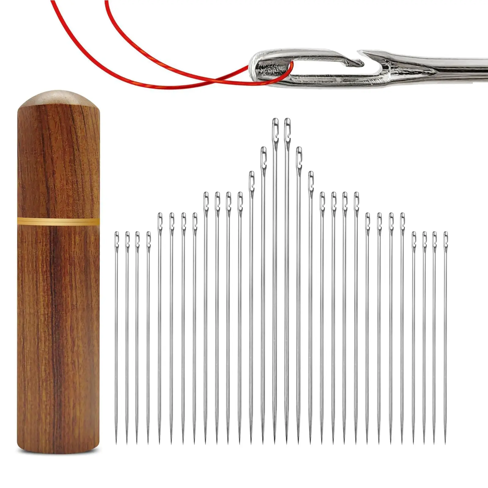 30 PCS Self Threading Sewing Needles, 6 Sizes of Embroidery Needles Side Threading Hand Sewing Needles, with Wooden Needle Case, for Knitting Mending DIY Embroidery Sewing, Handsewing Art Crafts, Sewing Tools, Sewing Supplies