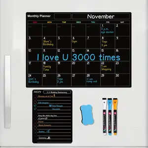 Magnetic Dry Erase Board Calendar Set, Monthly Daily Planner Calendar Black Board, Wall Calendar Planner Weekly Planner Planning Writing Board for Kitchen Office Home Dormitory School