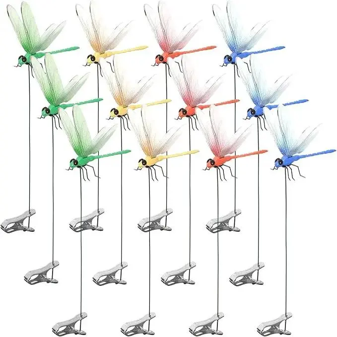 12PCS 3D Dragonfly Clips Outdoor Decor, Natural Insect Repellent, Fake Dragonfly Rod Clips for Garden Patio Yard Lawn, Hat Clips for Camping Fishing, Trending Outdoor Decor 2026