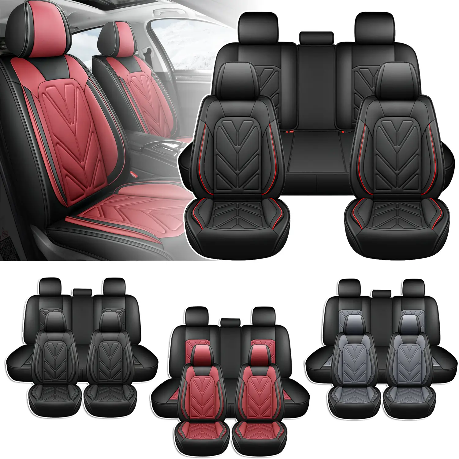 Foneso Nappa Leather Car Seat Covers Front Rear Full Set,5-Seat Cover Protector Cushion Waterproof Breathable Automotive Seat Cover,40/60 Spilt Bench
