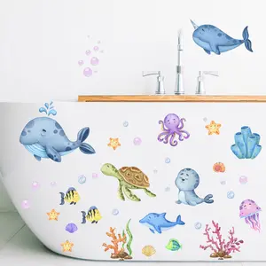 1 Set Ocean Wonders Wall Stickers Whale Turtle Octopus Bathroom Shower Bathtub Decals Removable Vinyl Decor with Glitter Effect Ideal for Home Decoration and Enhancing Aquatic Themed Spaces