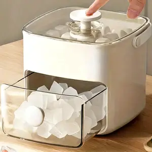 2-in-1 ice maker and storage box set, makes 48 ice cubes, comes with an easy-press lid, double-layer portable ice tray with handle and tongs, perfect for homemade whiskey, cocktails, and coffee drinks (white)