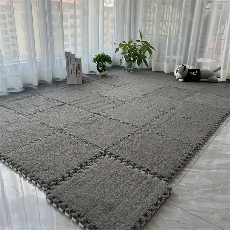 12-piece thick and seamless carpet, suitable for bedrooms and living rooms, bedside carpet, warm seamless pad, washable, soft and non-slip, size 29.97*29.97 centimeters, Non Slip Rug
