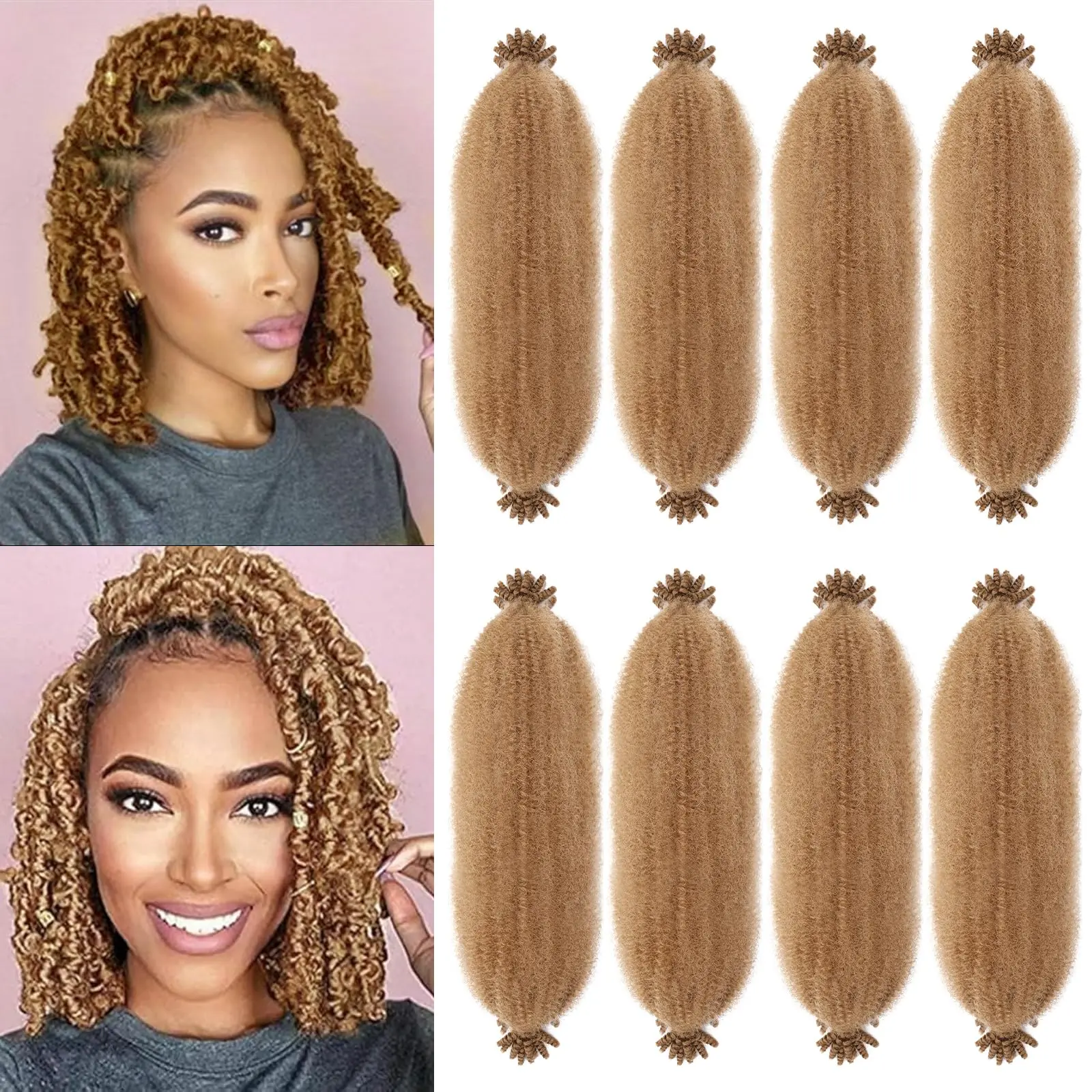 8 Packs Springy Afro Twist Hair 10 Inch Pre-Separated Braiding Hair for Faux Locs Twist Hair Extensions