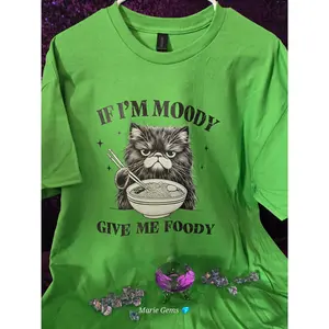 If I’m Moody Give Me Foody T-Shirt | Funny Cat Graphic Tee | Ramen Cat Shirt