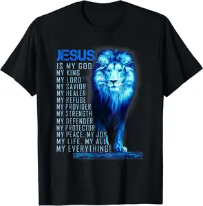 [100% Cotton] Lion Christian  Is My God King, Lord, and Savior T-Shirt gift for all streetwear cotton jesus