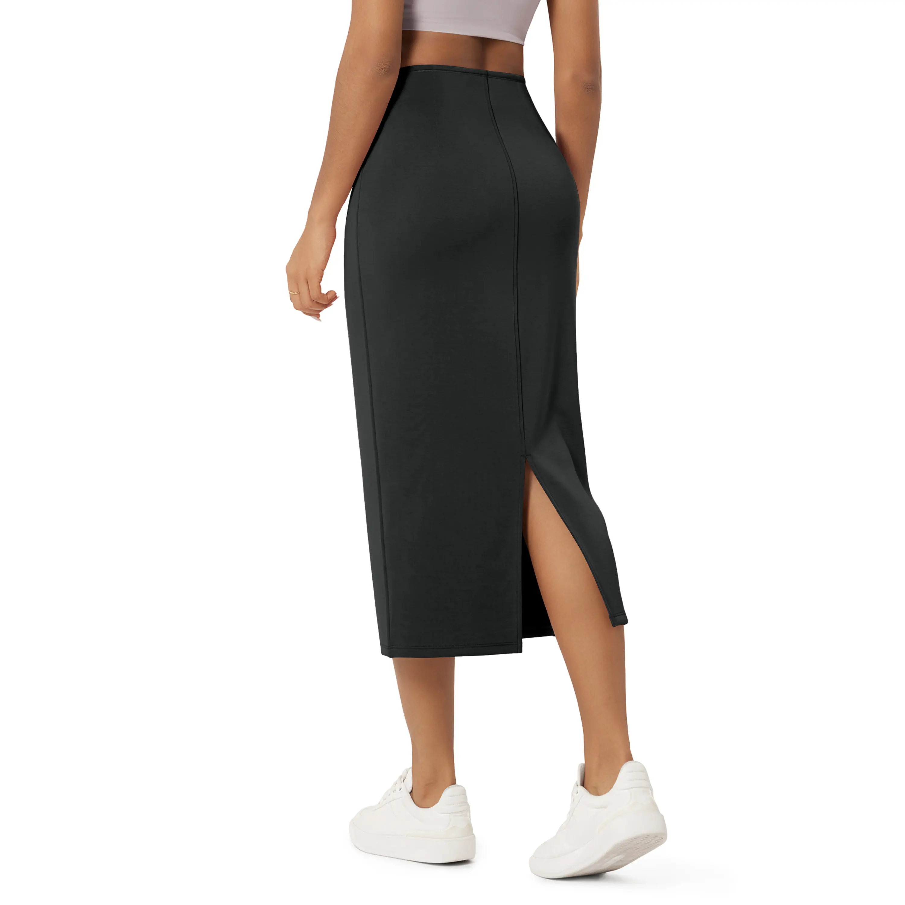 ODODOS Modal Soft Midi Skirt for Women Back Slit High Waist Casual Long Pencil Skirts with Pockets Bottoms Comfy