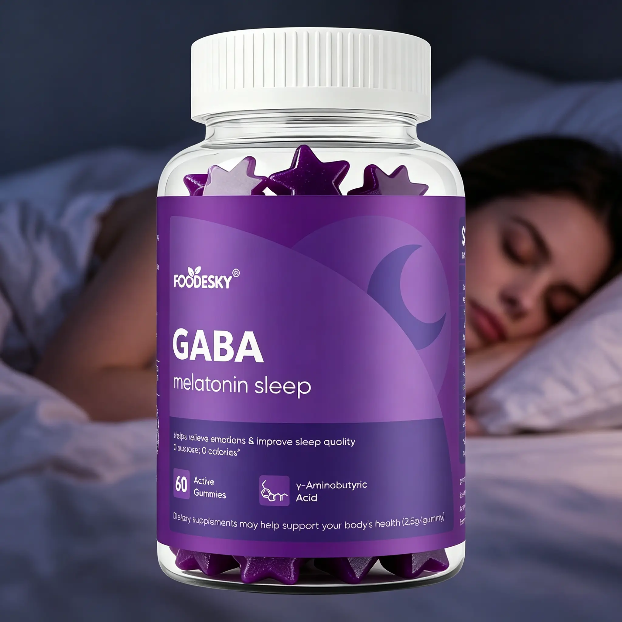 Natural Sleep Aid Vitamin Supplement for Adults - Sugar-Free Natural Herbs Melatonin Mix with GABA, Valerian Root, L-Tryptophan, Magnesium Bisglycinate Chelate, Chamomile - Supports Deep Sleep, Stress Relief & Nervous System Function, Prop 65 Safe