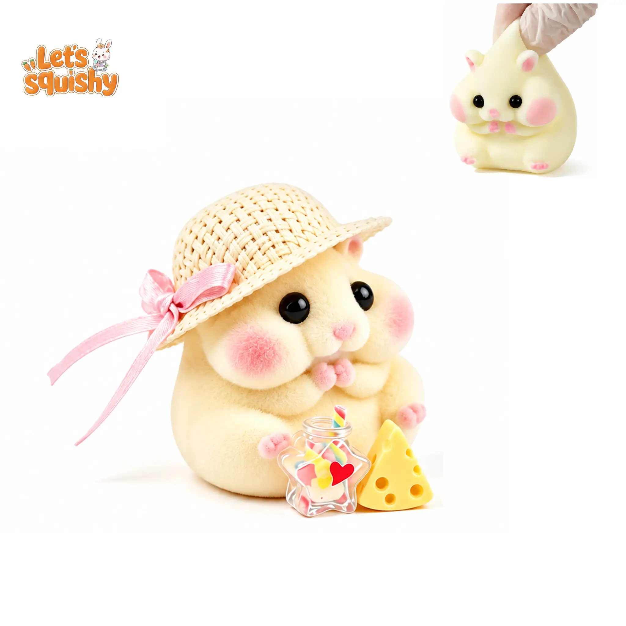 LETSSQUISHY Handmade Taba Squishy Hamster Toy, Cute Squishy Hamster Fidget Toy, Realistic Hamster Toy, Soft Silicone Mochi Furry Toy, Stress Relief Gift for Adults & Kids, Sensory Anxiety Plushie (Yellow)